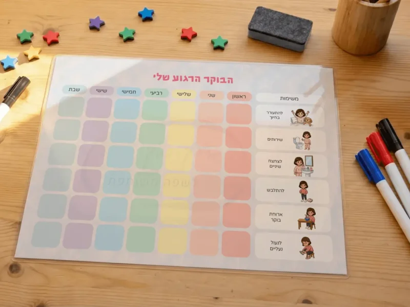 לוח התארגנות בוקר לילדים שבועי
